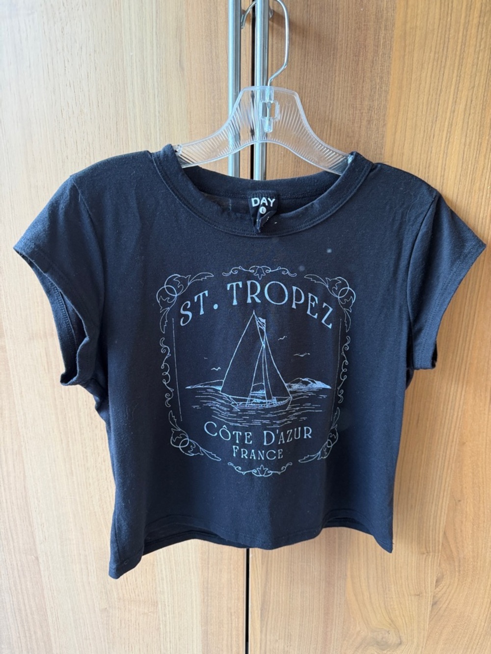 Anthropologie Black Cropped Tee with Cap Sleeves